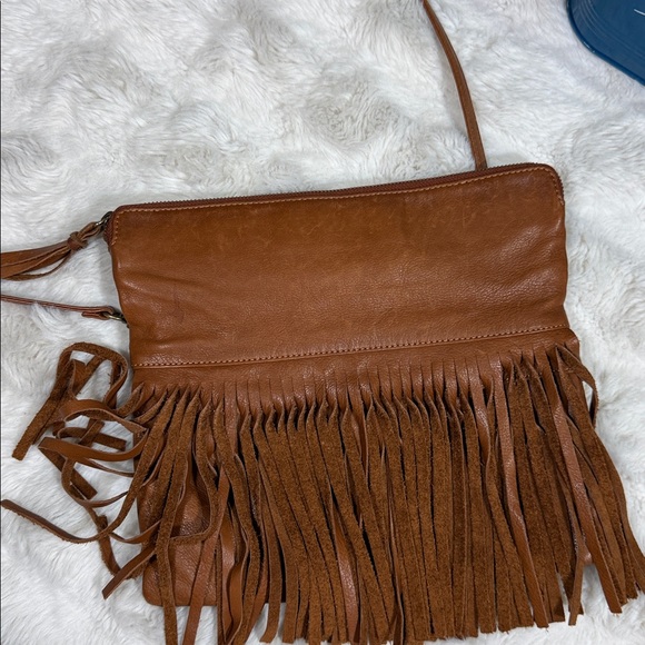 Brown Fringe Leather Crossbody Bag - Picture 2 of 9